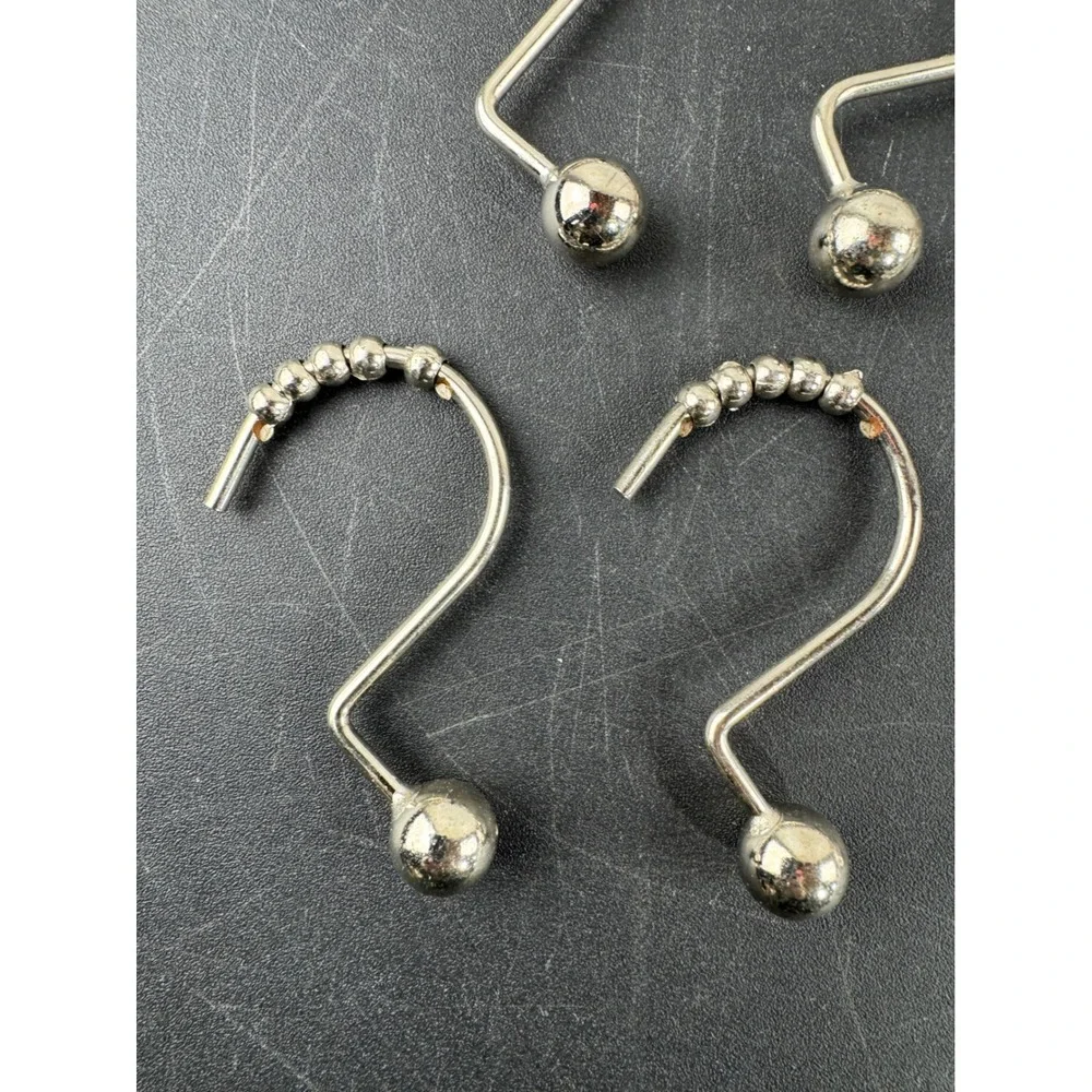Set of 12 Chrome Roller Ball Shower‎ Curtain Hooks Silver Metal Rings Beaded